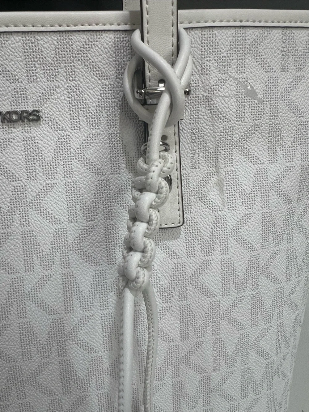 Michael Kors Jet Set Opt/Allum Tote Shoulder Handbag Logo Hang Charm NEW!